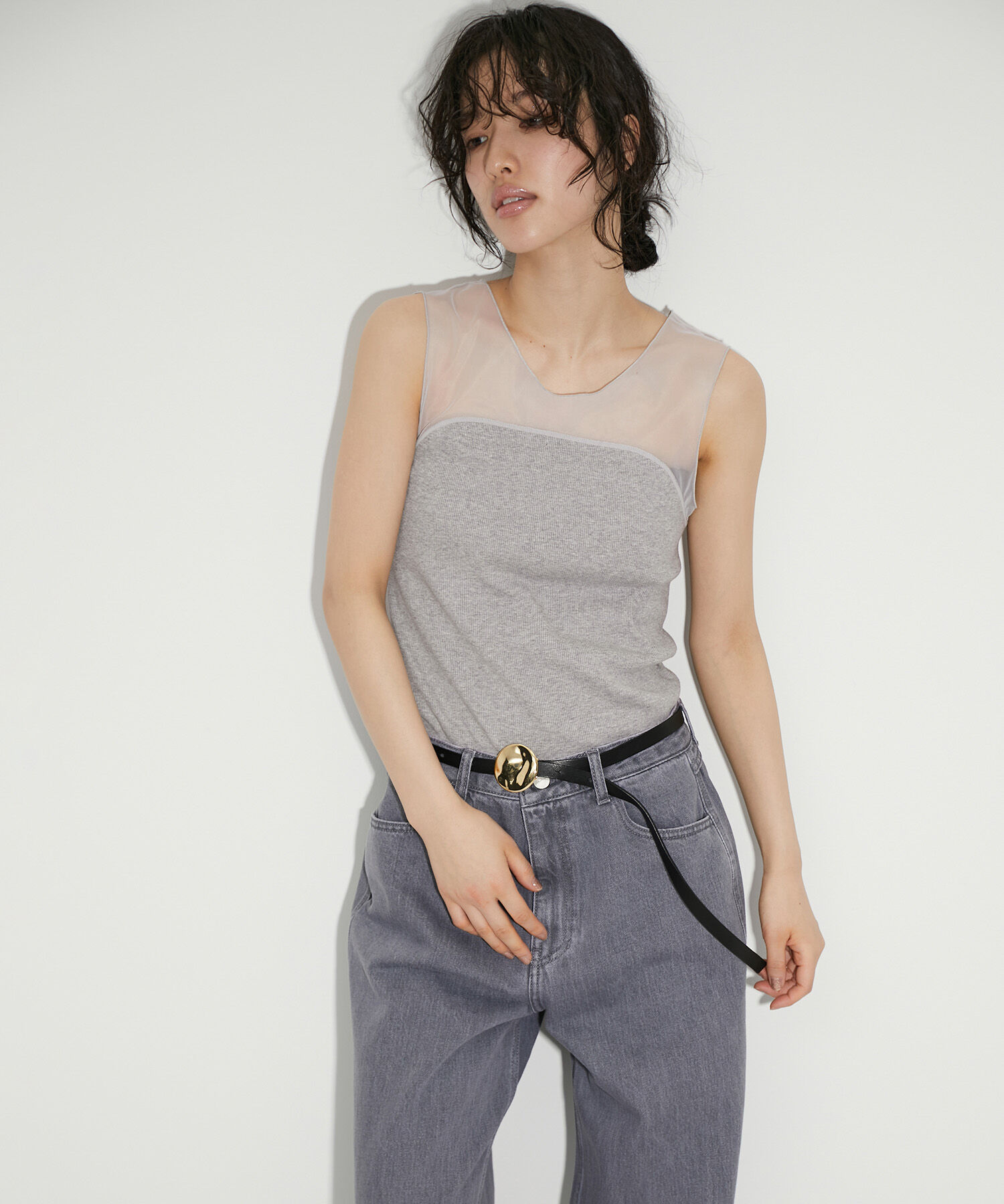 ADAM ET ROPE'「チュール切り替えタンクトップ」|タンクトップ|グレー(07)