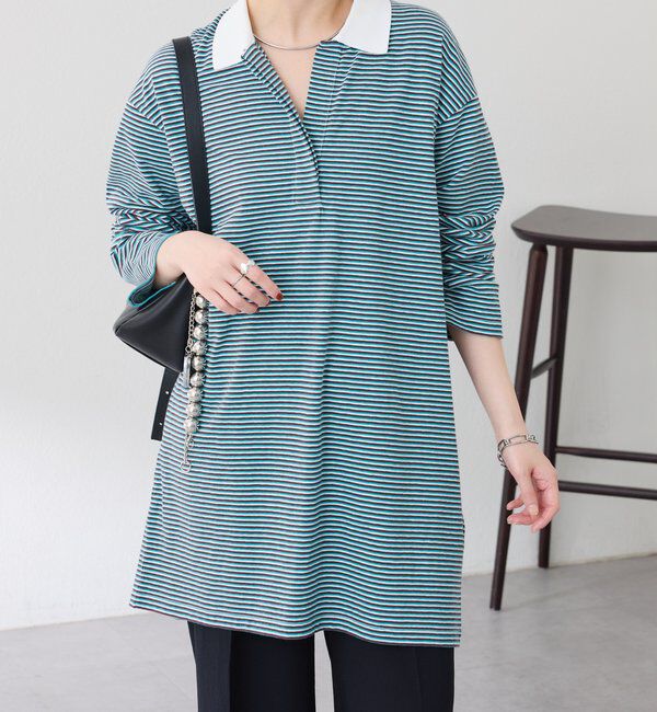  「【大人のラガーシャツ】ポロボーダーチュニック」|Tシャツ・カットソー|