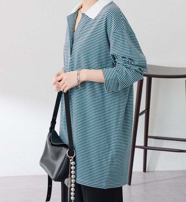  「【大人のラガーシャツ】ポロボーダーチュニック」|Tシャツ・カットソー|