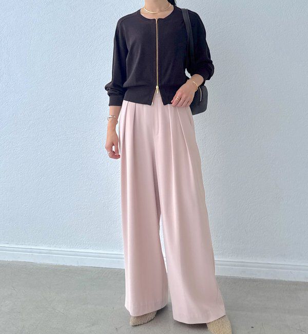  「【ウォッシャブル】【シーズンレスで使える】タックワイドスラックス」|チノ|