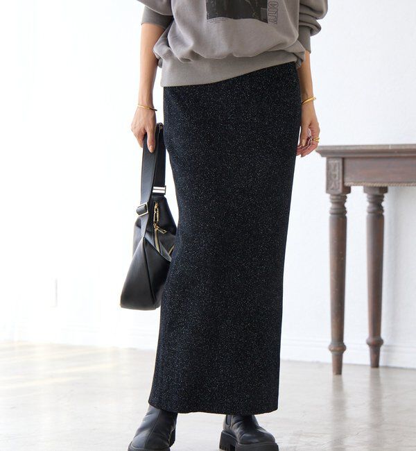  「予約【セットアップ対象】ラメモールニットタイトスカート」|スカート|ブラック