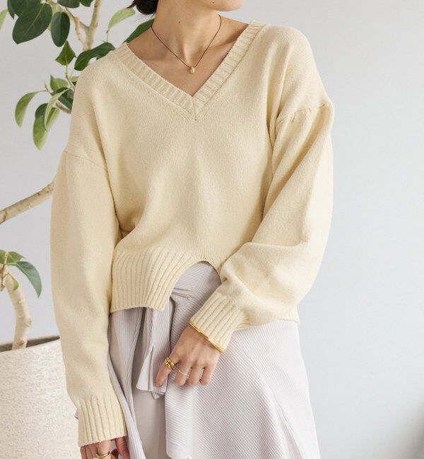  「予約【鮮度抜群】ギャザースリーブオーバーニット」|ニット・セーター|アイボリー