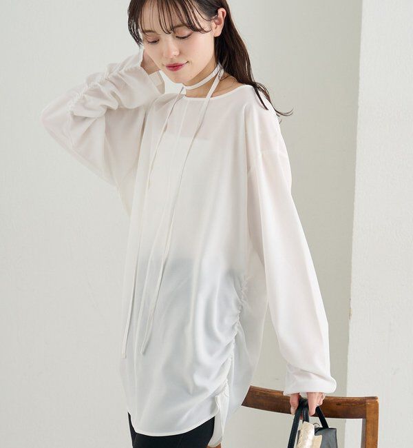  「サイドギャザーＴブラウス」|シャツ・ブラウス|オフホワイト