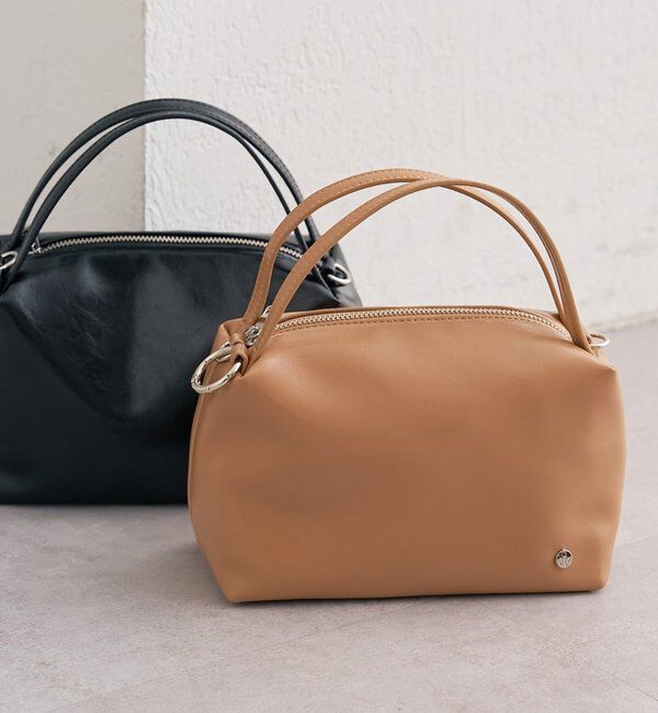  「チャーム付きダブルハンドルミニＢＡＧ」|トートバッグ|キャメル