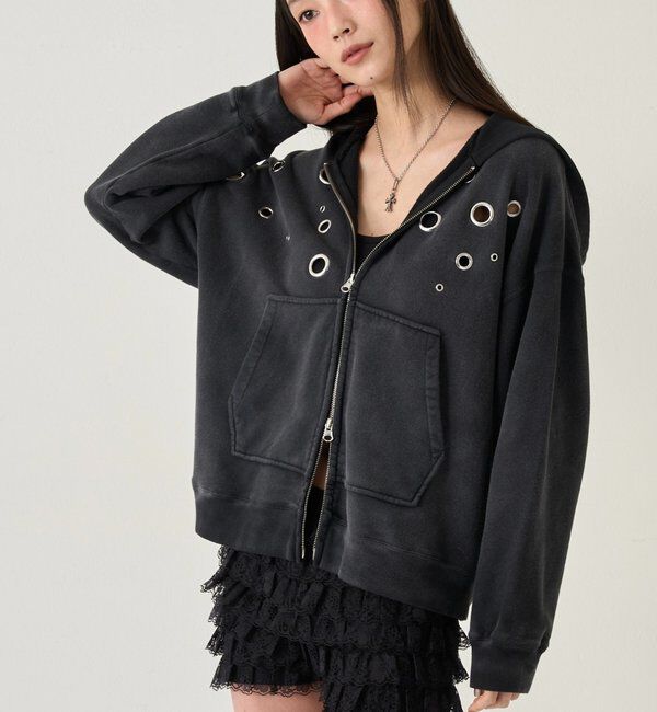  「EYELET ZIP HOODIE」|パーカー|