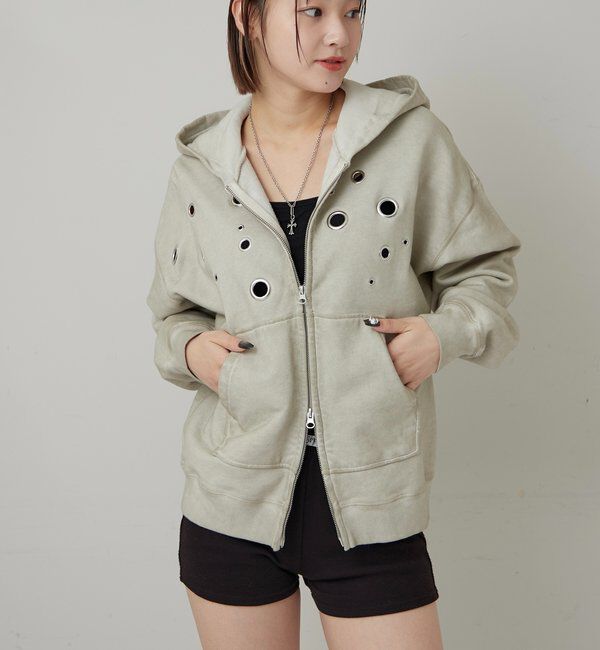 「EYELET ZIP HOODIE」|パーカー|