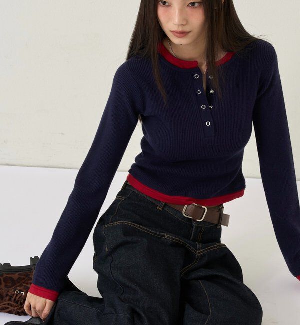  「【WEB限定カラーあり】LAYERED HENLEY KINT」|ニット・セーター|ブルーその他1