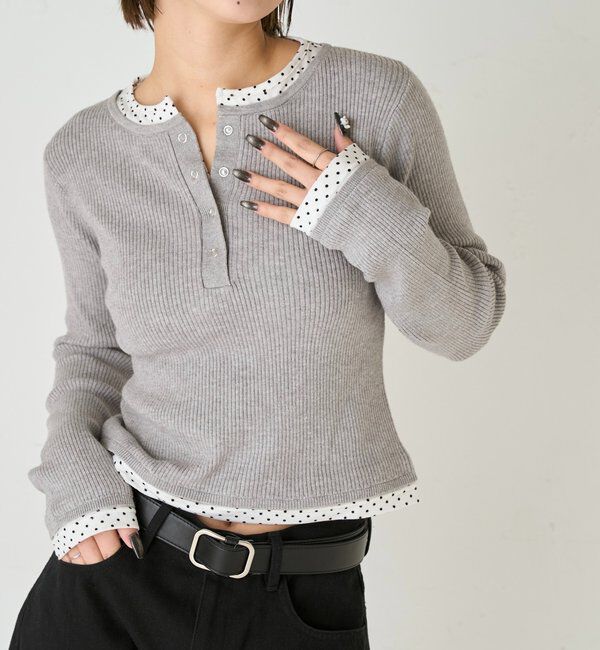  「【WEB限定カラーあり】LAYERED HENLEY KINT」|ニット・セーター|グレーその他1