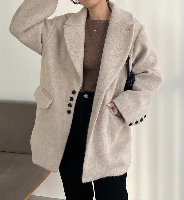  「【サイズ展開あり】シャギーウールコート」|その他|ライトベージュ