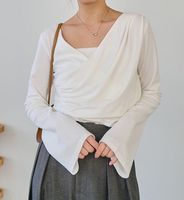  「ドレープアシメネックT」|Tシャツ・カットソー|ホワイト