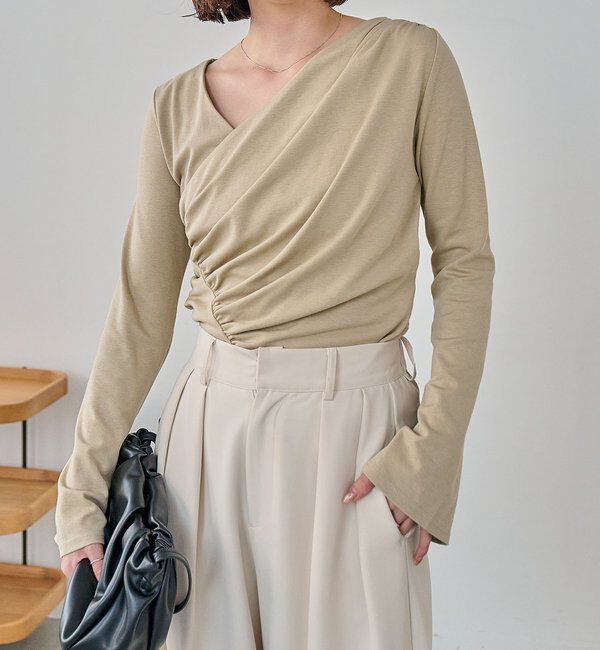  「ドレープアシメネックT」|Tシャツ・カットソー|ベージュ