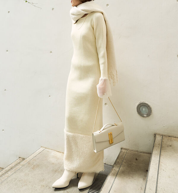 Rouge vif「【一部店舗限定】リブボートネックヘムフェザーワンピース」|ワンピース|