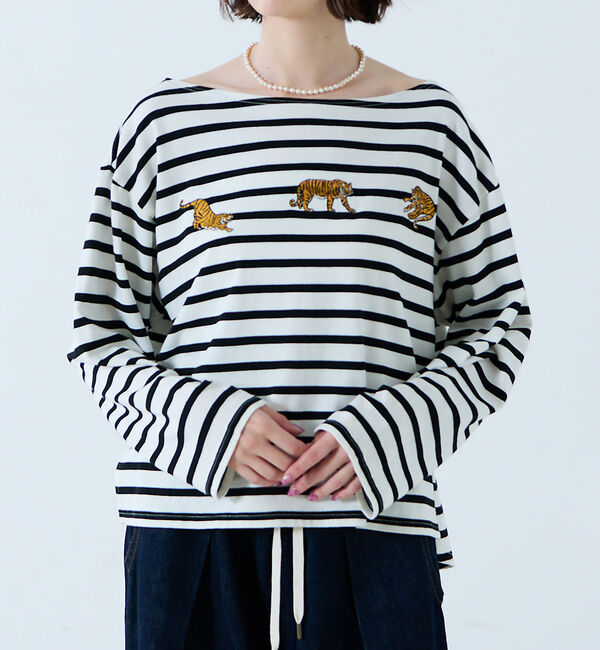 Rouge vif「【JOHNBULL/ジョンブル】タイガー刺繍プルオーバー / バスクシャツ /」|Tシャツ・カットソー|ブラック