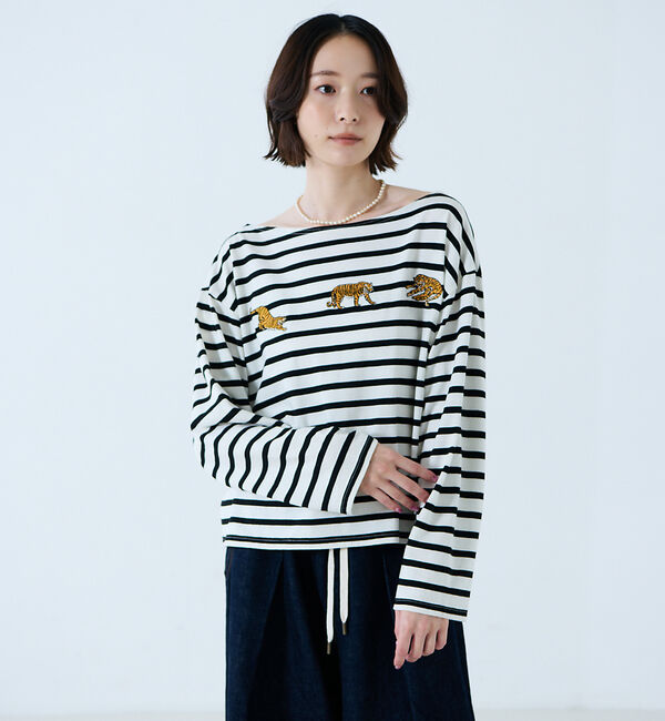 Rouge vif「【JOHNBULL/ジョンブル】タイガー刺繍プルオーバー / バスクシャツ /」|Tシャツ・カットソー|