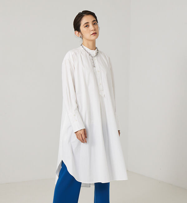 qualite「スタンドカラーシャツワンピース」|ワンピース|オフホワイト