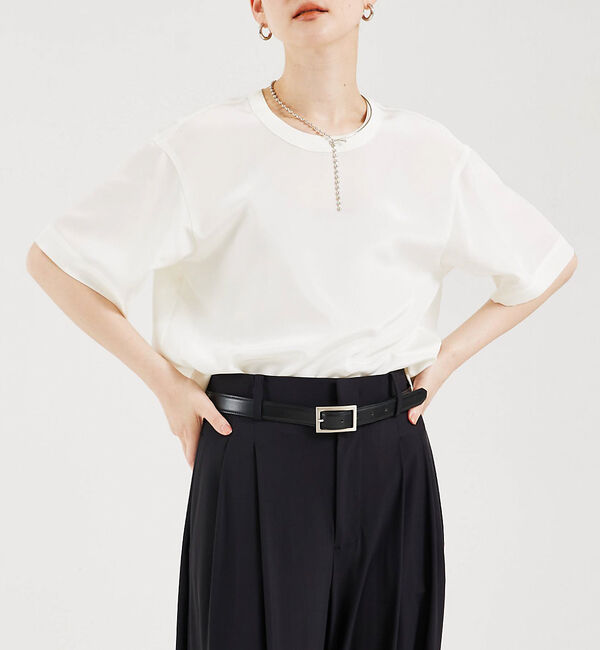 qualite「ストレッチデシンTブラウス」|シャツ・ブラウス|オフホワイト