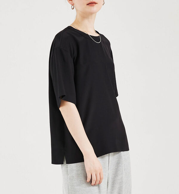 qualite「ストレッチデシンTブラウス」|シャツ・ブラウス|ブラック