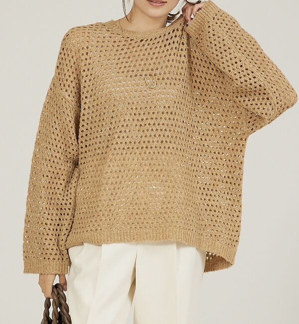 abahouse mavie「メッシュスパンコールニット」|ニット・セーター|ベージュ