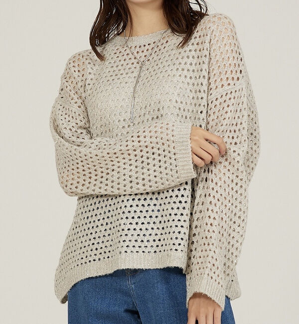 abahouse mavie「メッシュスパンコールニット」|ニット・セーター|グレージュ