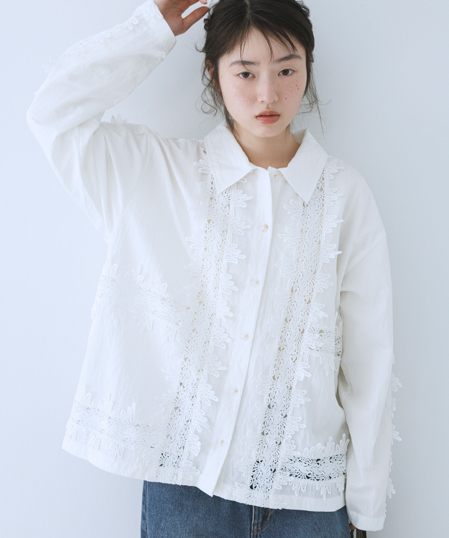  「ヴィンテージライクレースシャツ」|シャツ・ブラウス|オフホワイト