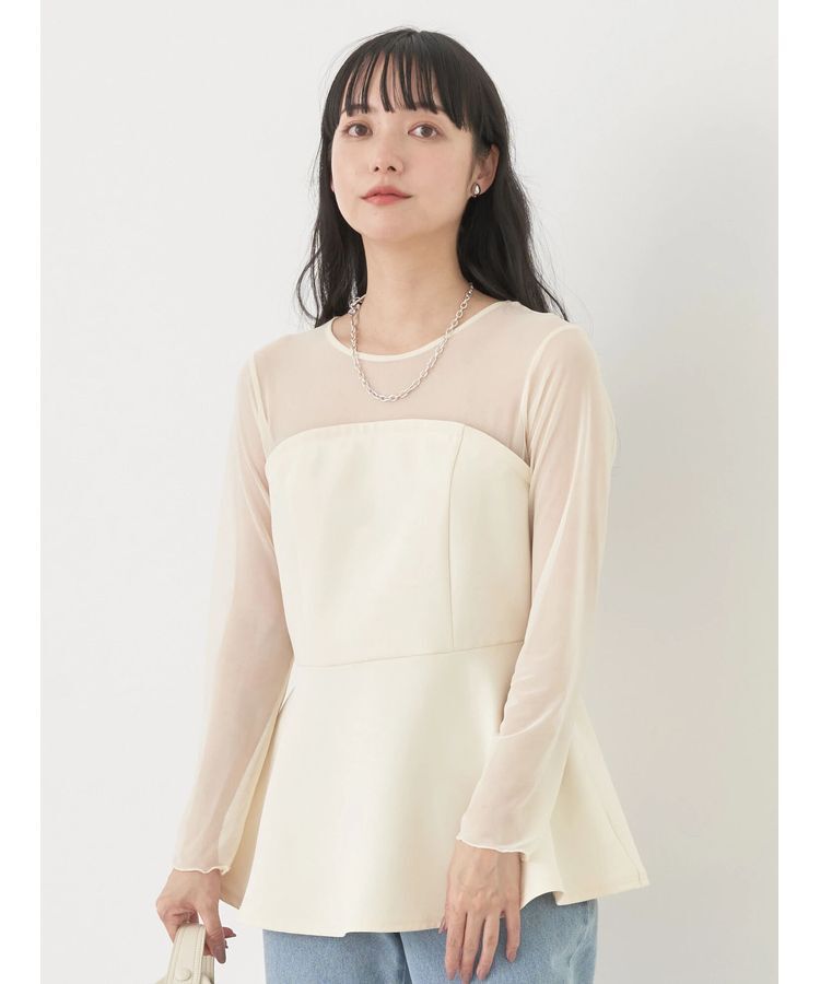 earth music&ecology「胸元シアーペプラムブラウス」|シャツ・ブラウス|Ivory