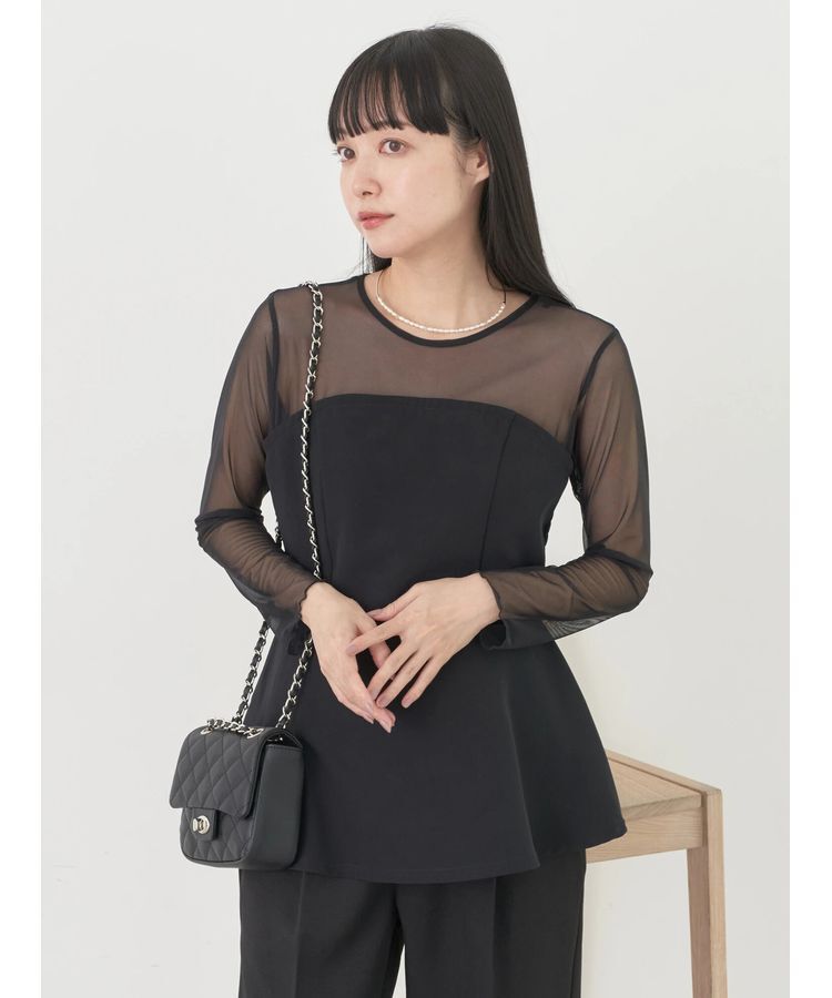 earth music&ecology「胸元シアーペプラムブラウス」|シャツ・ブラウス|Black