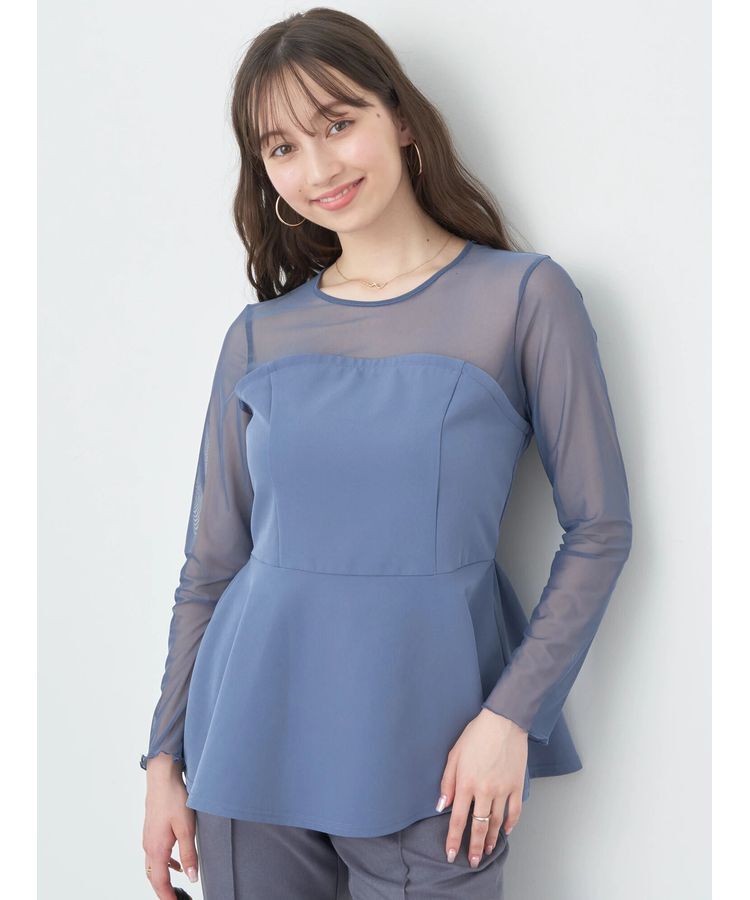earth music&ecology「胸元シアーペプラムブラウス」|シャツ・ブラウス|Blue