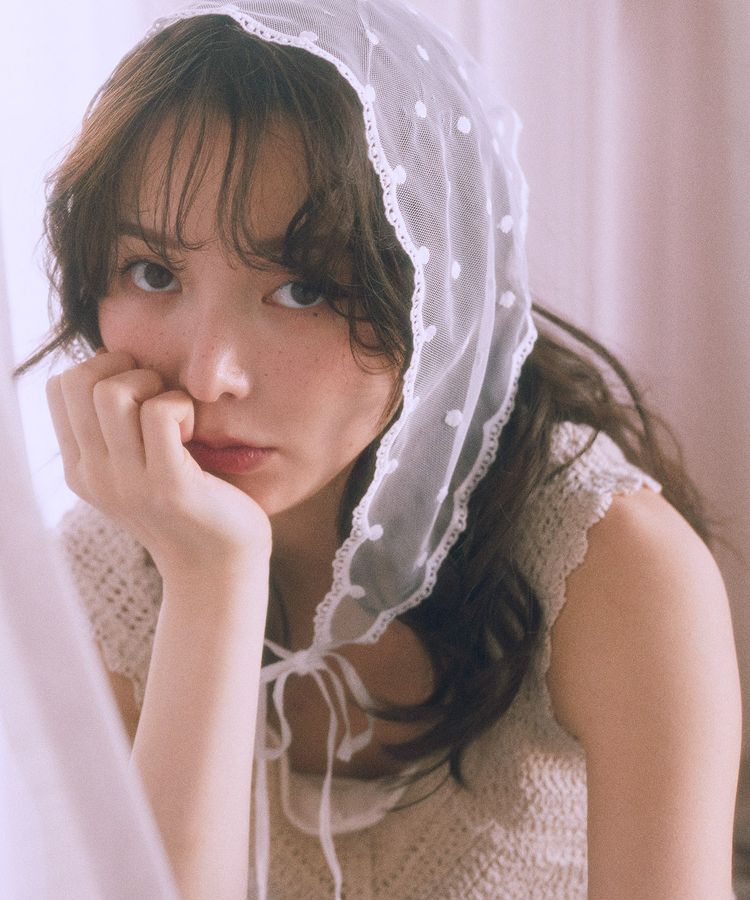 earth music&ecology「ドットレースバブーシュカ」|バンダナ・スカーフ|