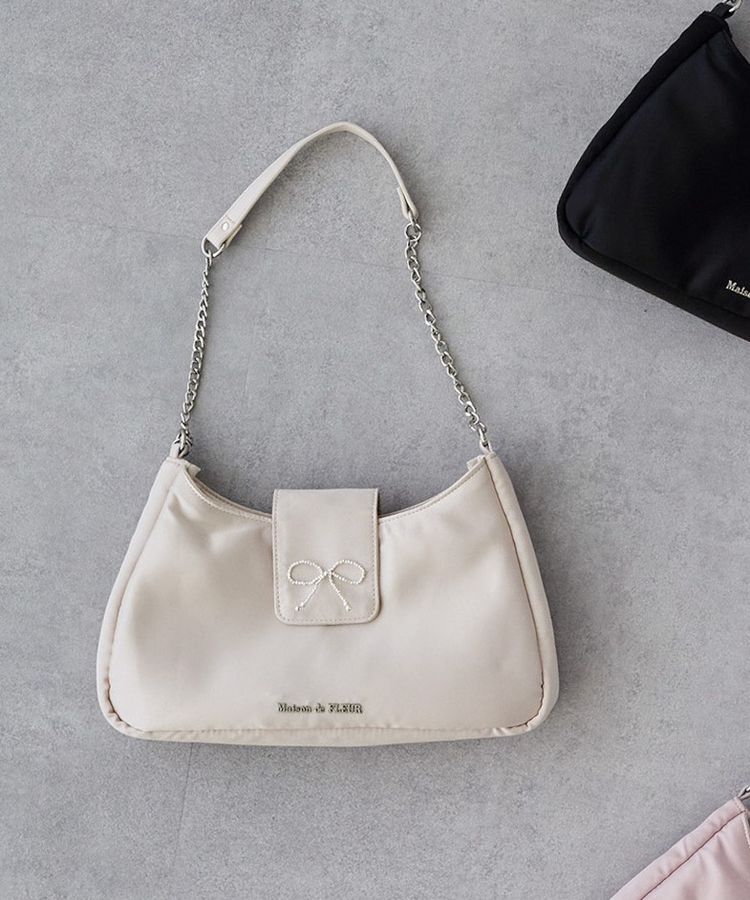 Maison de FLEUR「ビジューリボンハンドバッグ」|ハンドバッグ|アイボリー
