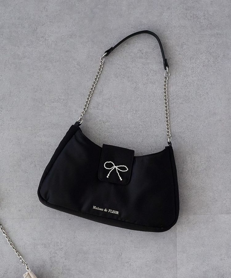 Maison de FLEUR「ビジューリボンハンドバッグ」|ハンドバッグ|ブラック