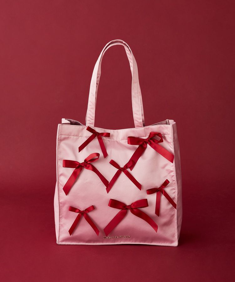 Maison de FLEUR「リボンサテンスクエアトートバッグ」|トートバッグ|ピンク