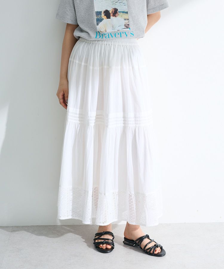 Green Parks「インド綿 裾レースティアードスカート」|スカート|White