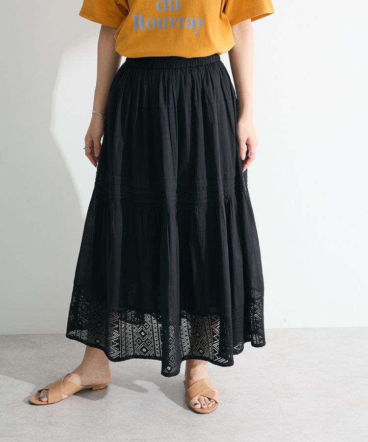 Green Parks「インド綿 裾レースティアードスカート」|スカート|Black