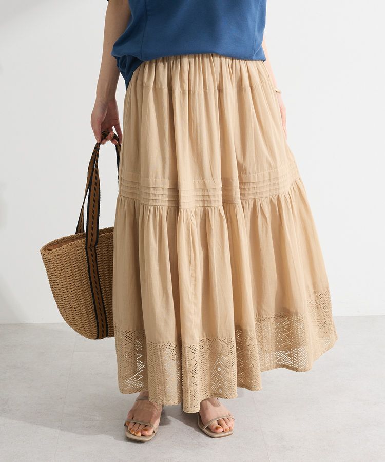 Green Parks「インド綿 裾レースティアードスカート」|スカート|Beige