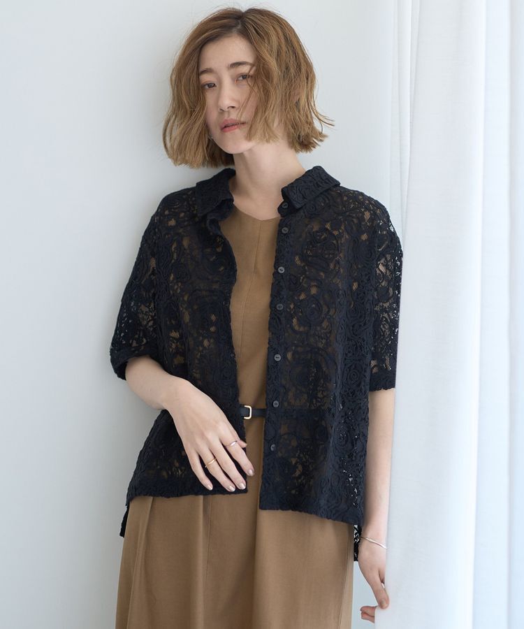 YECCA VECCA「コードレースシャツ」|シャツ・ブラウス|Black