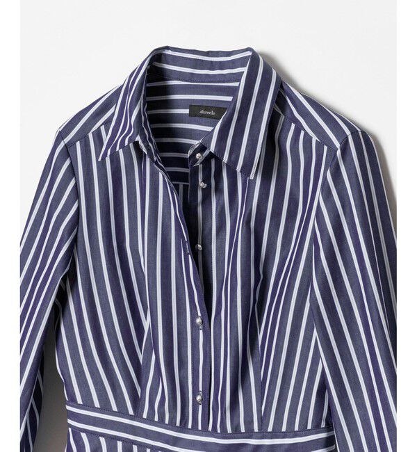 allureville「ストライプアシメフレアシャツワンピース」|ワンピース|