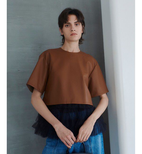 allureville「フェイクレザーTブラウス」|シャツ・ブラウス|ブラウン