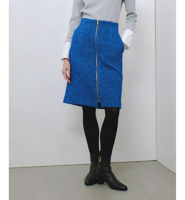 allureville「GIOLICAカルゼフロントジップスカート」|台形|ブルー