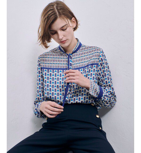 allureville「幾何学プリント配色ナロータイブラウス」|シャツ・ブラウス|