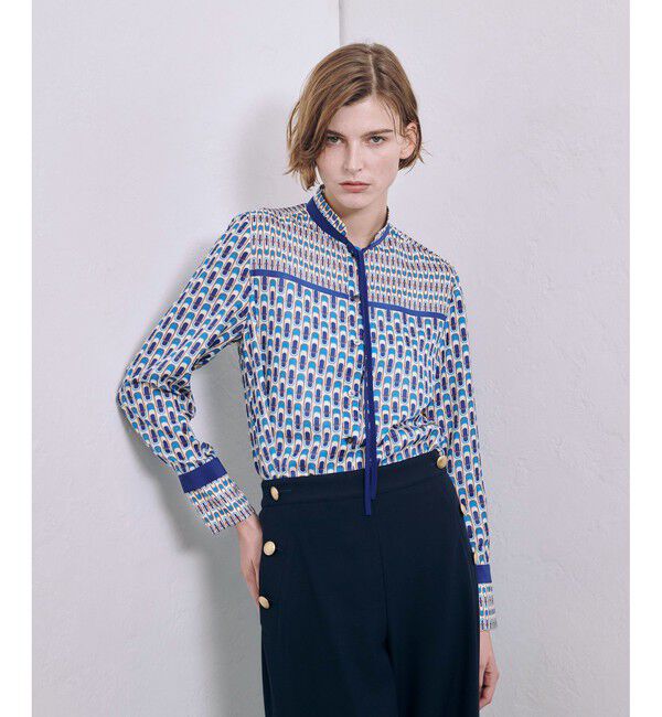 allureville「幾何学プリント配色ナロータイブラウス」|シャツ・ブラウス|