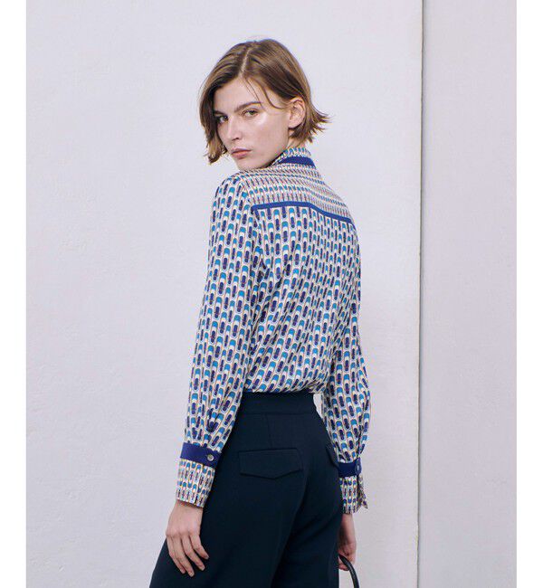 allureville「幾何学プリント配色ナロータイブラウス」|シャツ・ブラウス|