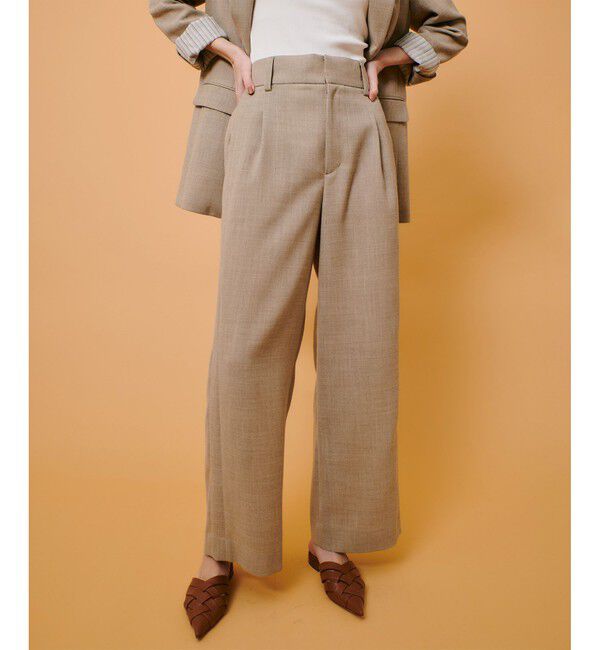 allureville「リネンライクタックワイドパンツ」|チノ|ベージュ