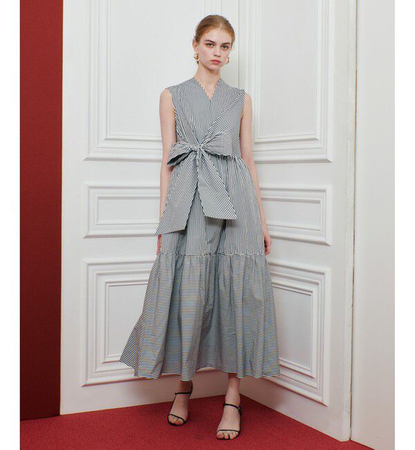 LOULOU WILLOUGHBY「【LOULOU WILLOUGHBY】ストライプリボンワンピース」|ワンピース|ブラック