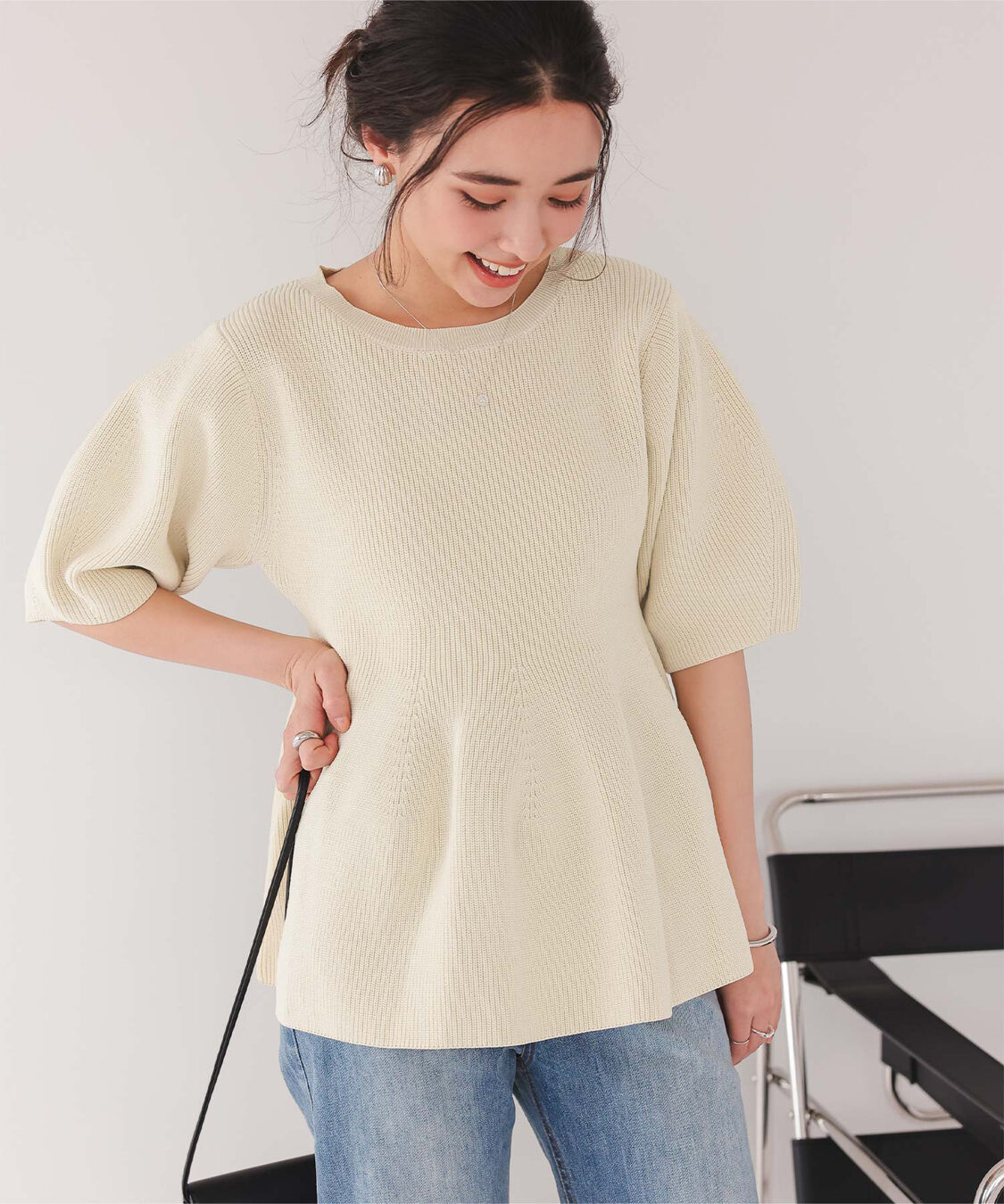 titivate「フレアデザインニットトップス」|ニット・セーター|ライトベージュ