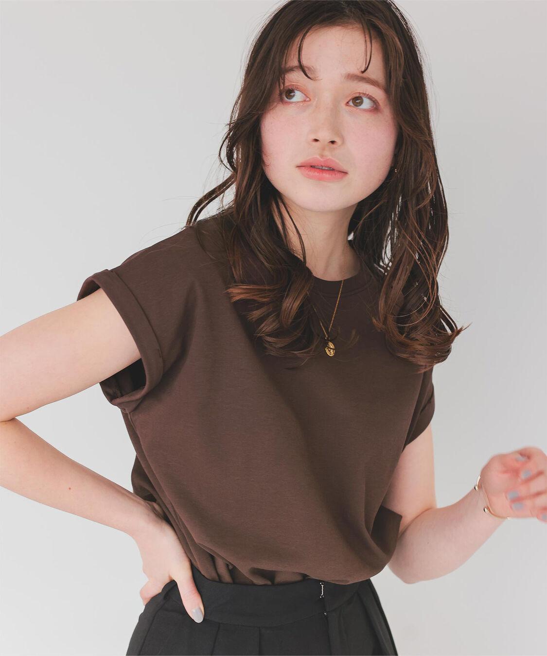 titivate「汗染み防止ダブルカフスTシャツ」|Tシャツ・カットソー|ブラウン