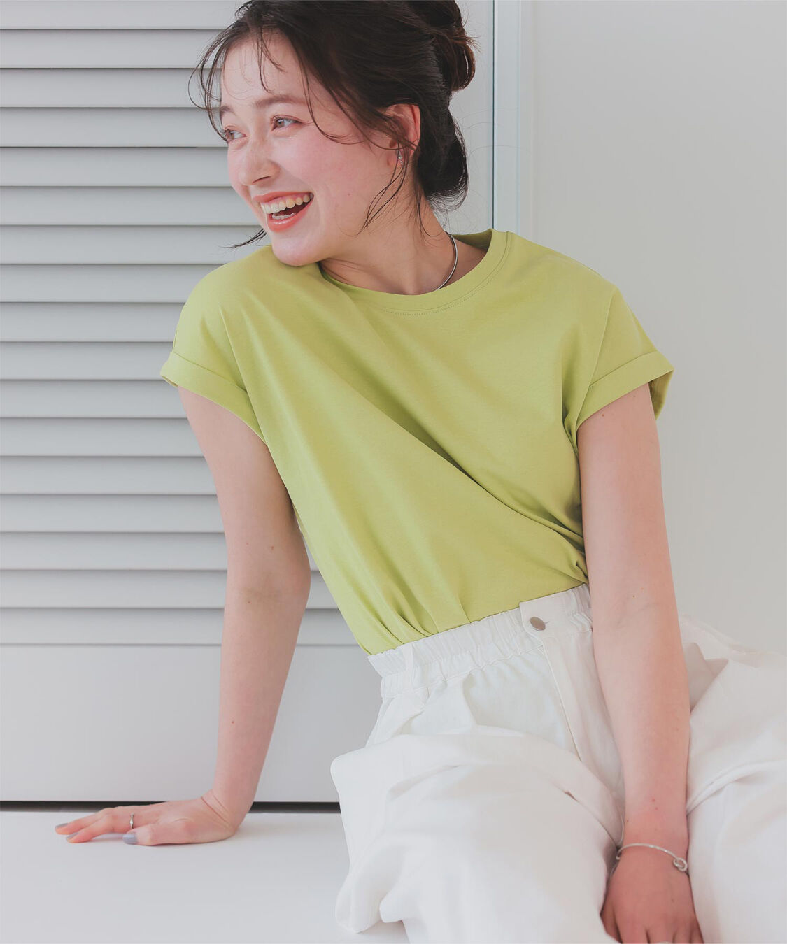 titivate「汗染み防止ダブルカフスTシャツ」|Tシャツ・カットソー|ライトグリーン