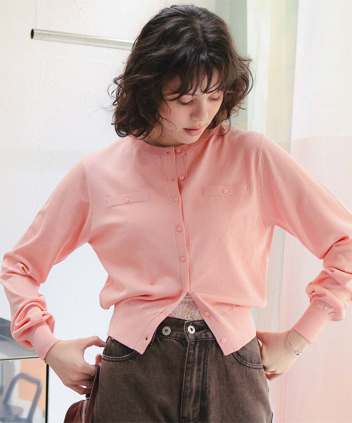 titivate「UVケアコンパクトニットカーディガン」|ニット・セーター|ピンク