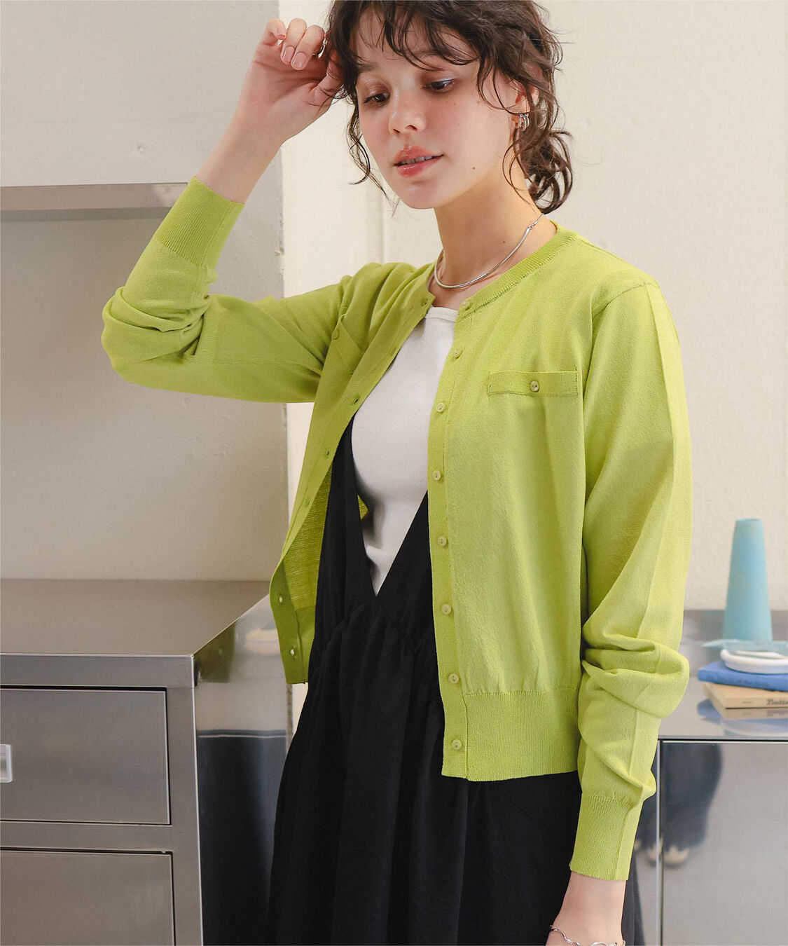 titivate「UVケアコンパクトニットカーディガン」|ニット・セーター|ライトグリーン