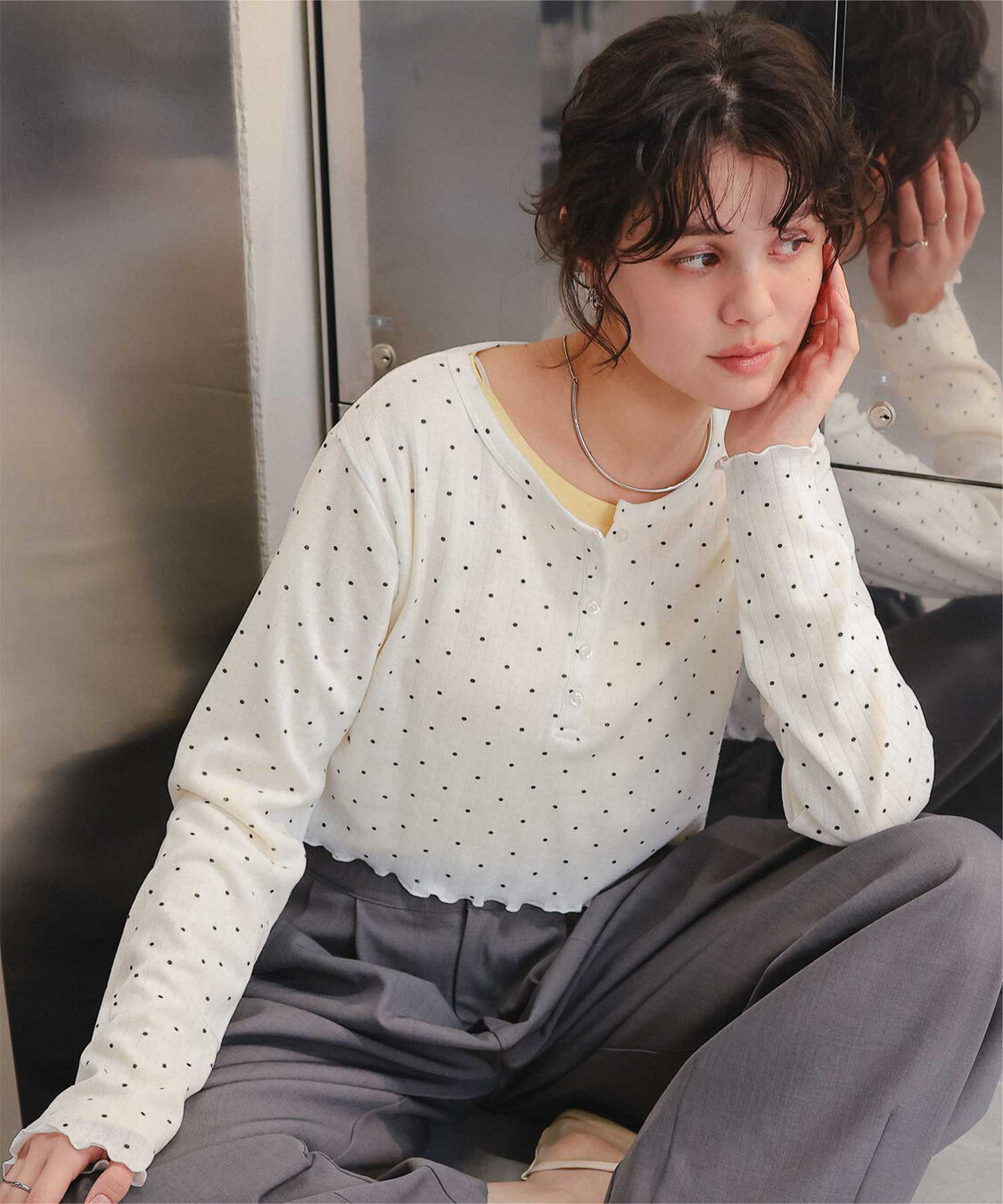 titivate「コンパクトヘンリーネックロングスリーブトップス」|Tシャツ・カットソー|ドット