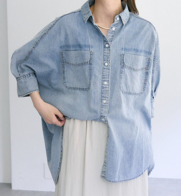  「【25th】綿麻デニムハーフスリーブブラウス」|シャツ・ブラウス|